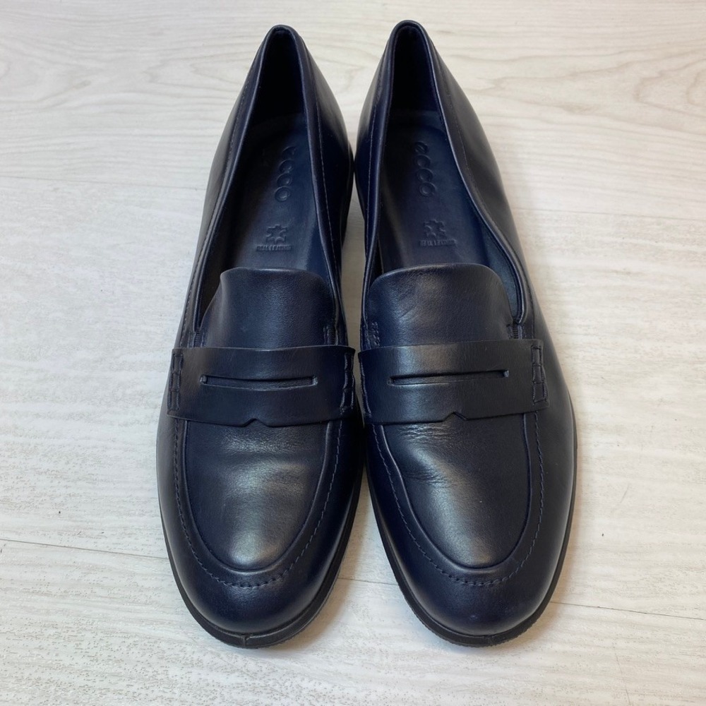 ECCO Womens 10 41 Loafers Penny Wedge Navy Blue Leather Comfort Slip On Office